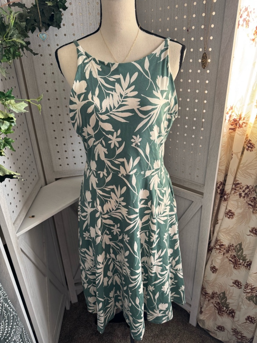 Pact Teal Green and White Floral Midi Dress